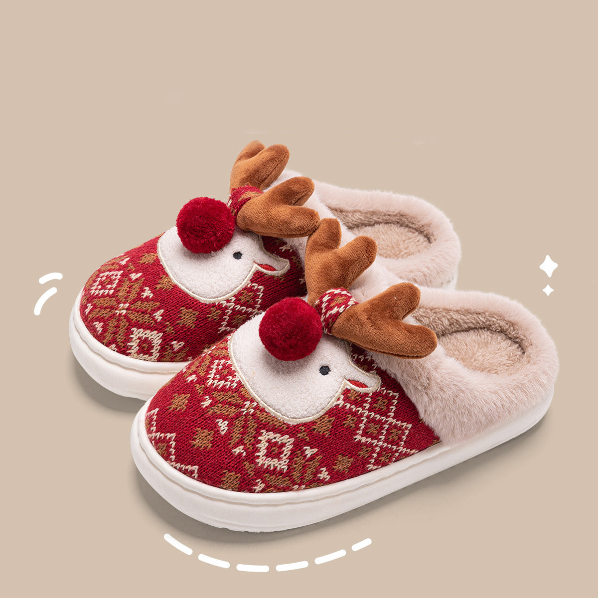 Cute Christmas Elk Plush Slippers For Women