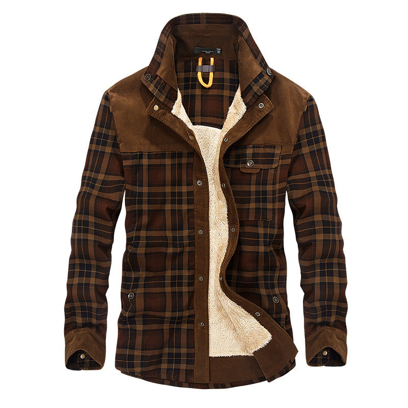 Pure Cotton Plaid Jacket Military Winter Jacket For Men (Thicken Warm Fleece)