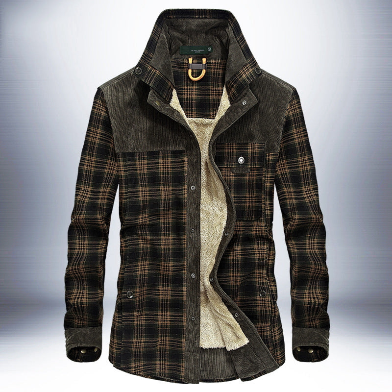 Pure Cotton Plaid Jacket Military Winter Jacket For Men (Thicken Warm Fleece)
