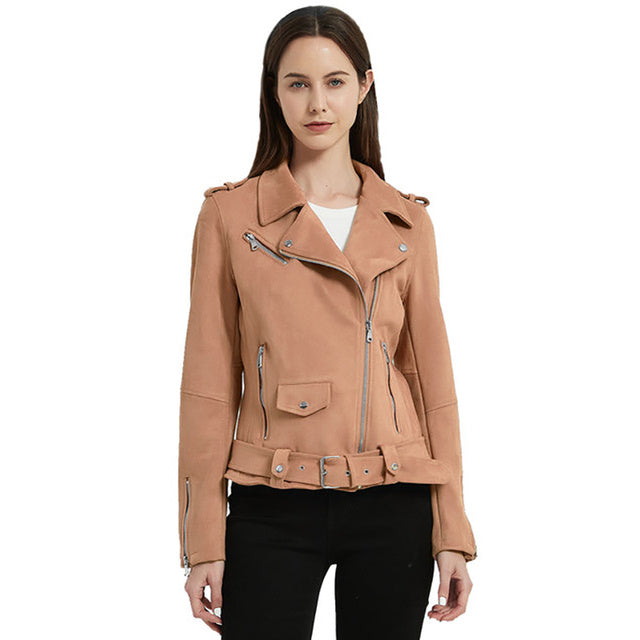 Giolshon Autumn Flowers Embroidery PU Leather Women's Jacket