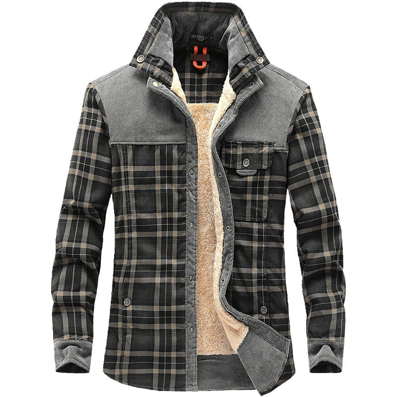 Pure Cotton Plaid Jacket Military Winter Jacket For Men (Thicken Warm Fleece)