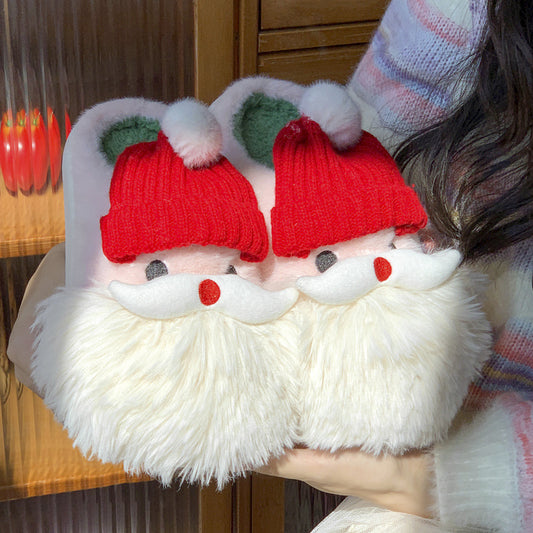 Cute Christmas Santa Claus Home Slippers Winter Warm For Women
