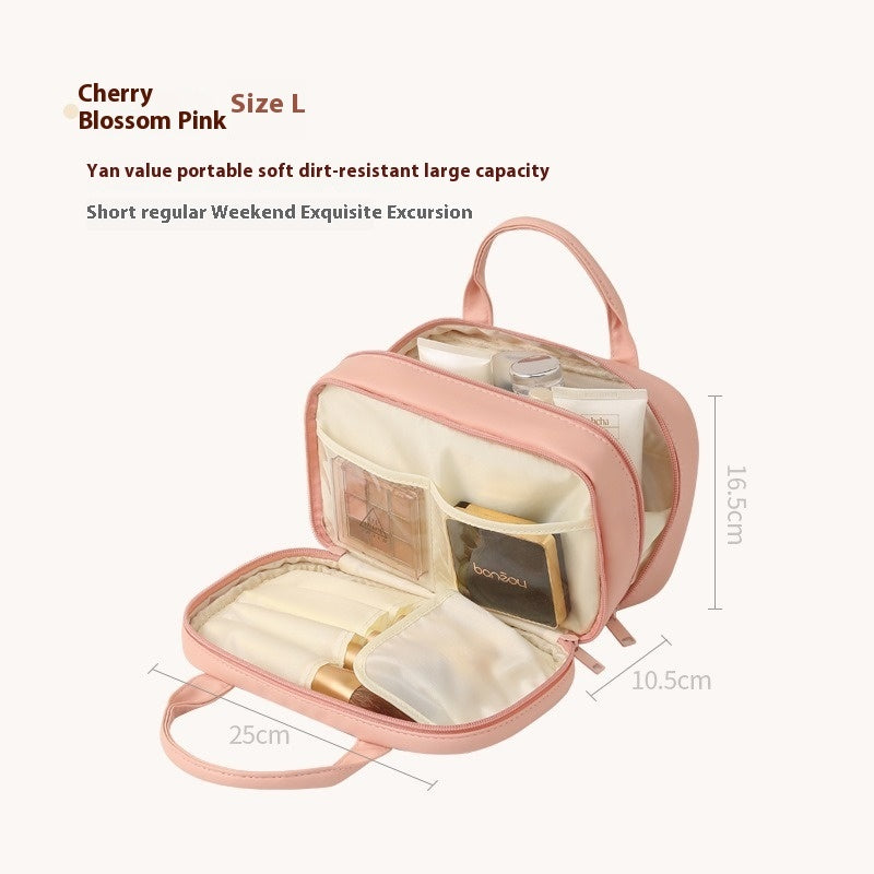 New Portable Cosmetic Bag With Handle Large Capacity Waterproof Make-up Toiletries Handbag For Women