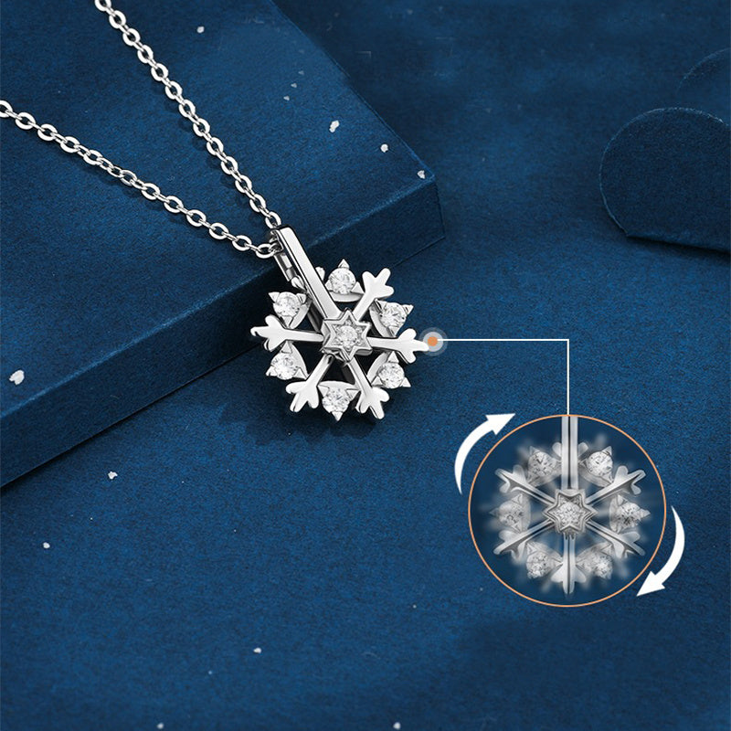 Rotatable 925 Silver Snowflake Necklace Women Luxury