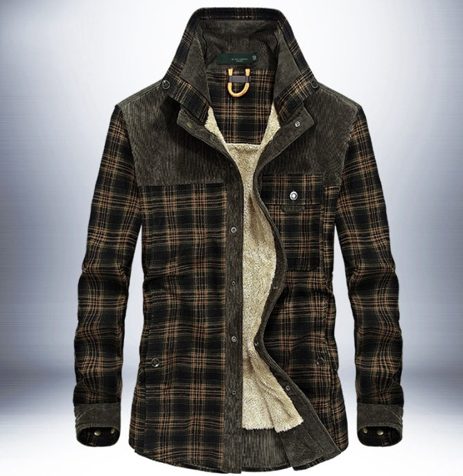 Pure Cotton Plaid Jacket Military Winter Jacket For Men (Thicken Warm Fleece)