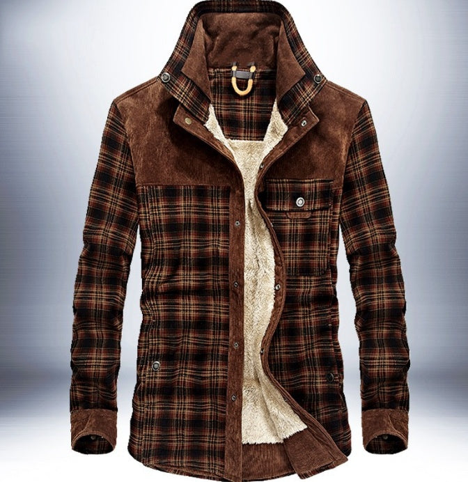 Pure Cotton Plaid Jacket Military Winter Jacket For Men (Thicken Warm Fleece)