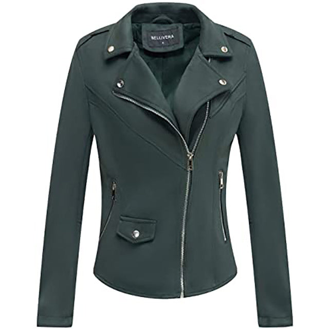 Giolshon Autumn Flowers Embroidery PU Leather Women's Jacket