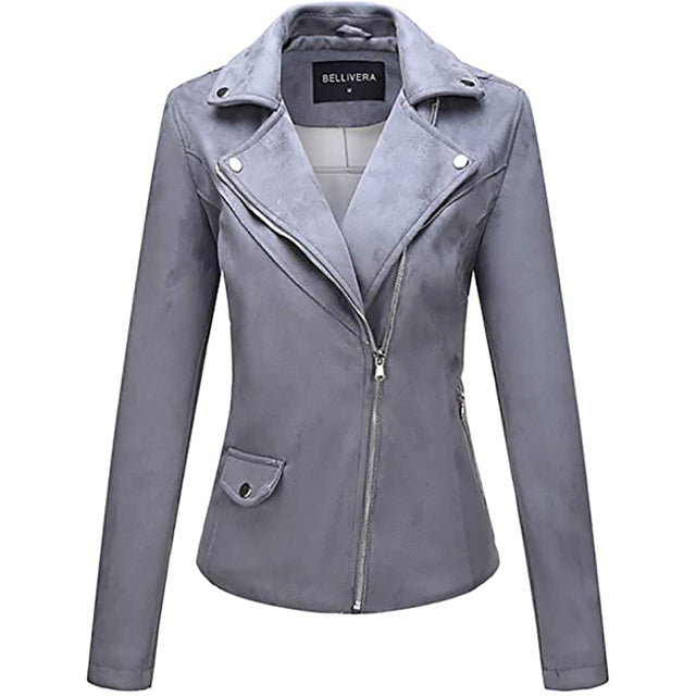 Giolshon Autumn Flowers Embroidery PU Leather Women's Jacket