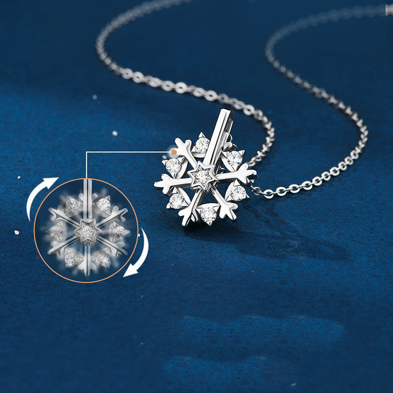 Rotatable 925 Silver Snowflake Necklace Women Luxury