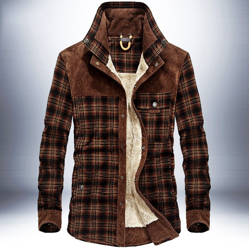 Pure Cotton Plaid Jacket Military Winter Jacket For Men (Thicken Warm Fleece)