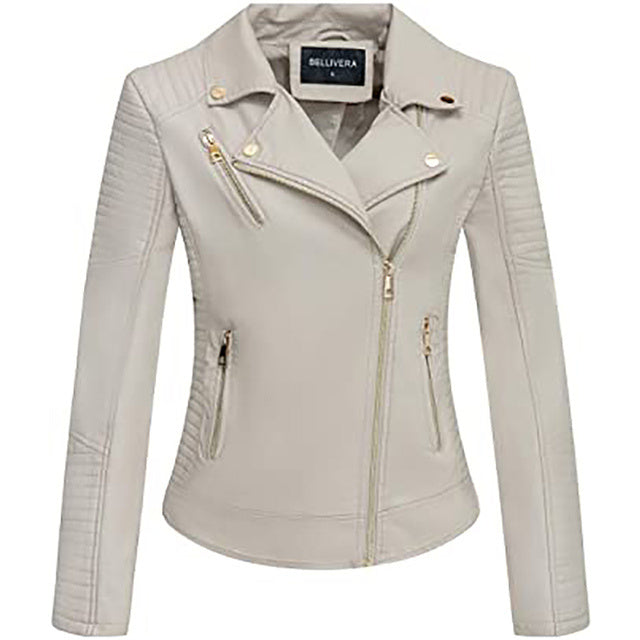 Giolshon Autumn Flowers Embroidery PU Leather Women's Jacket