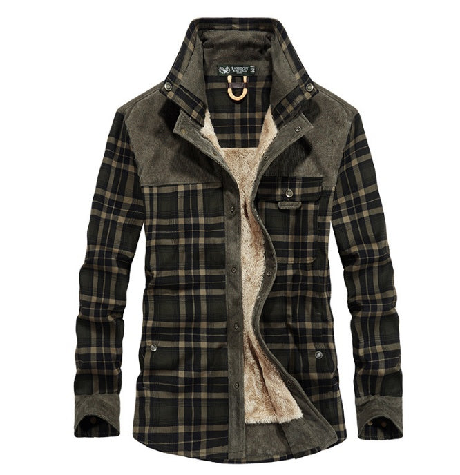 Pure Cotton Plaid Jacket Military Winter Jacket For Men (Thicken Warm Fleece)