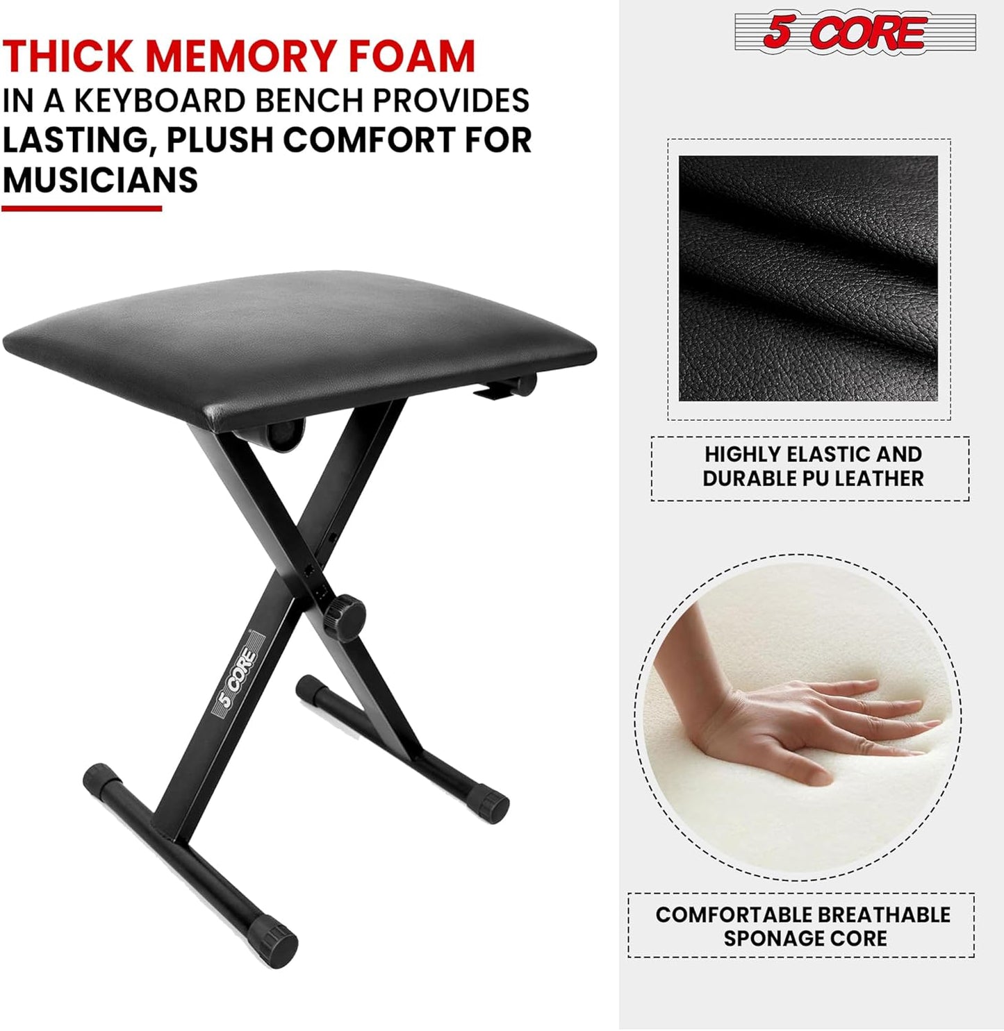 5Core Keyboard Stand Double X Style Adjustable Piano Riser + Keyboard