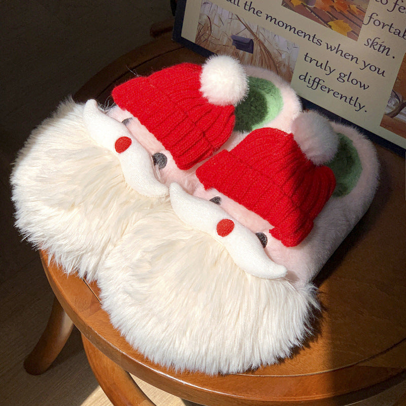 Cute Christmas Santa Claus Home Slippers Winter Warm For Women