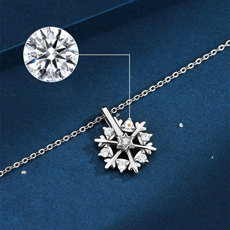 Rotatable 925 Silver Snowflake Necklace Women Luxury