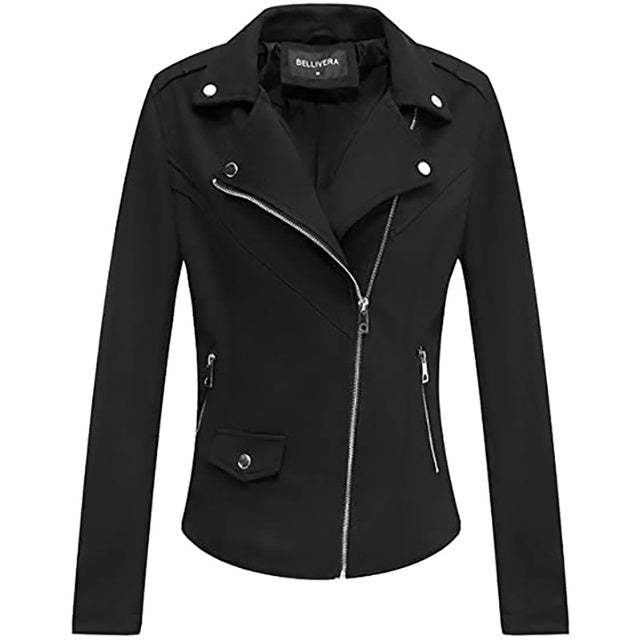 Giolshon Autumn Flowers Embroidery PU Leather Women's Jacket