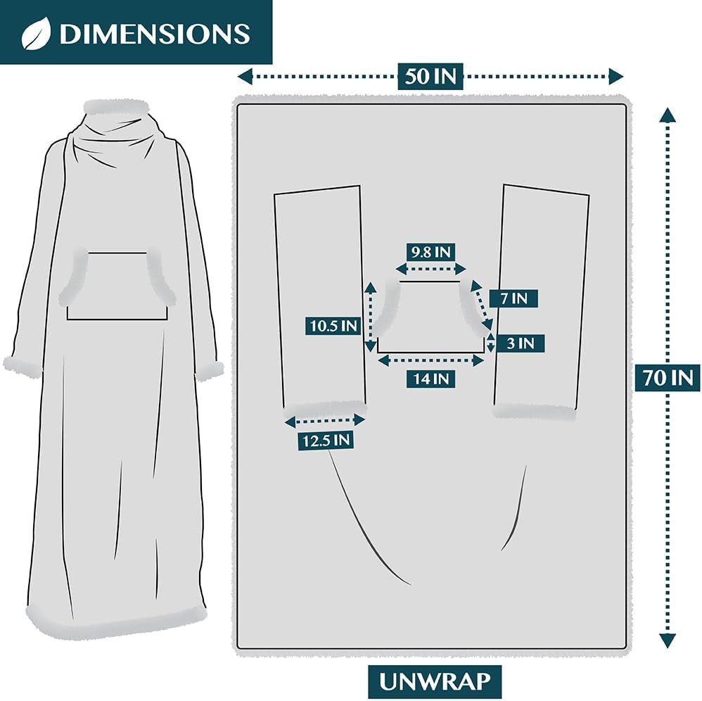 Sherpa Wearable Blanket with Sleeves for Adults Women Men, Soft Warm Full Body Wrap Fleece Throw, Pocket, Cozy Pullover Robe Blanket with Arm, Gifts for Christmas Mom Wife, Charcoal Grey