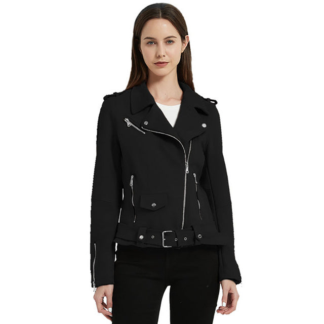 Giolshon Autumn Flowers Embroidery PU Leather Women's Jacket