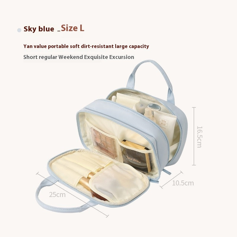 New Portable Cosmetic Bag With Handle Large Capacity Waterproof Make-up Toiletries Handbag For Women