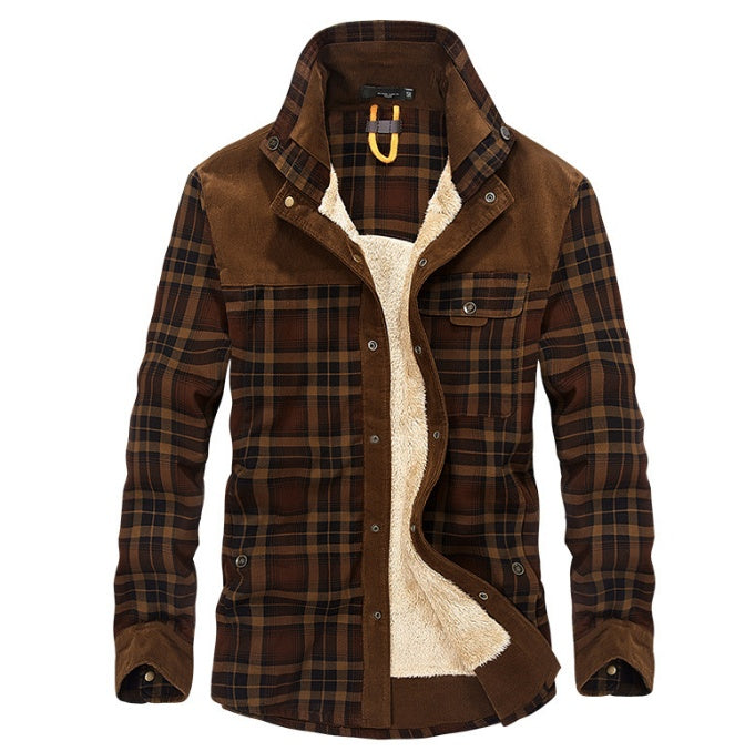 Pure Cotton Plaid Jacket Military Winter Jacket For Men (Thicken Warm Fleece)
