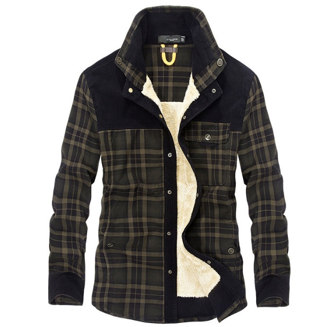 Pure Cotton Plaid Jacket Military Winter Jacket For Men (Thicken Warm Fleece)