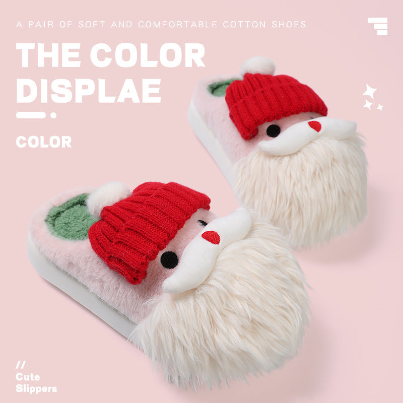 Cute Christmas Santa Claus Home Slippers Winter Warm For Women