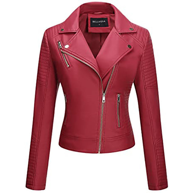 Giolshon Autumn Flowers Embroidery PU Leather Women's Jacket