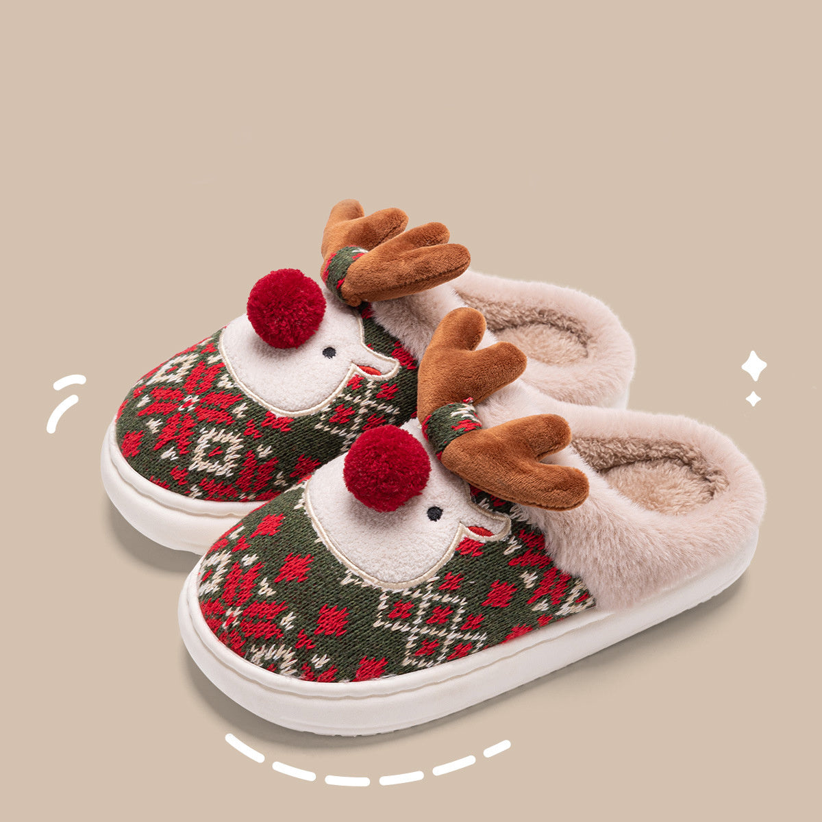 Cute Christmas Elk Plush Slippers For Women
