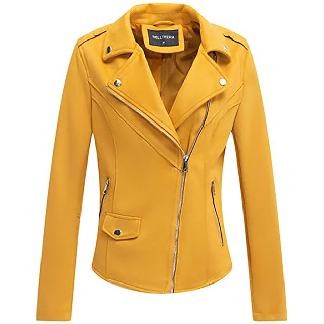 Giolshon Autumn Flowers Embroidery PU Leather Women's Jacket