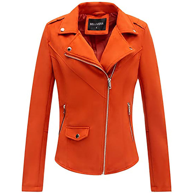 Giolshon Autumn Flowers Embroidery PU Leather Women's Jacket
