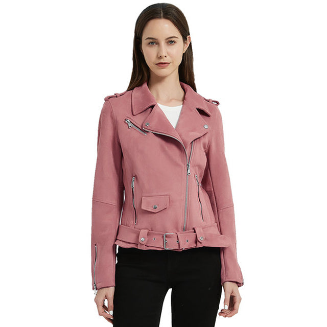 Giolshon Autumn Flowers Embroidery PU Leather Women's Jacket