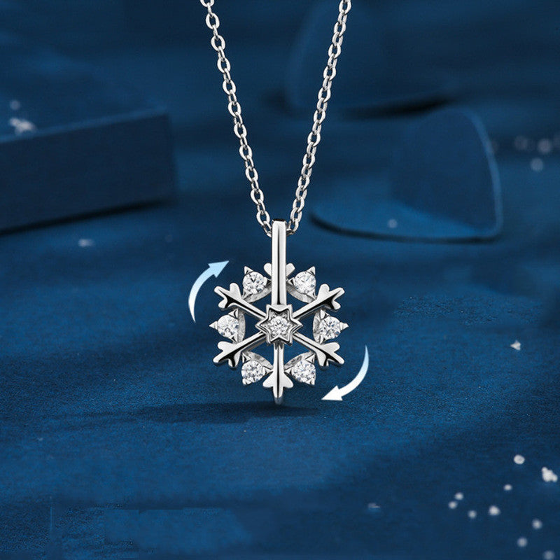 Rotatable 925 Silver Snowflake Necklace Women Luxury