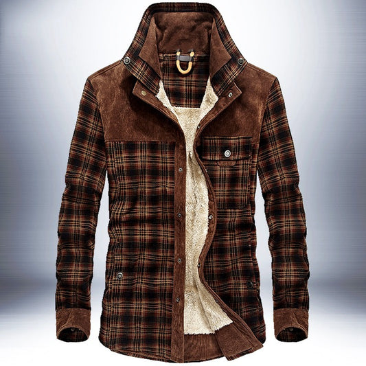Pure Cotton Plaid Jacket Military Winter Jacket For Men (Thicken Warm Fleece)