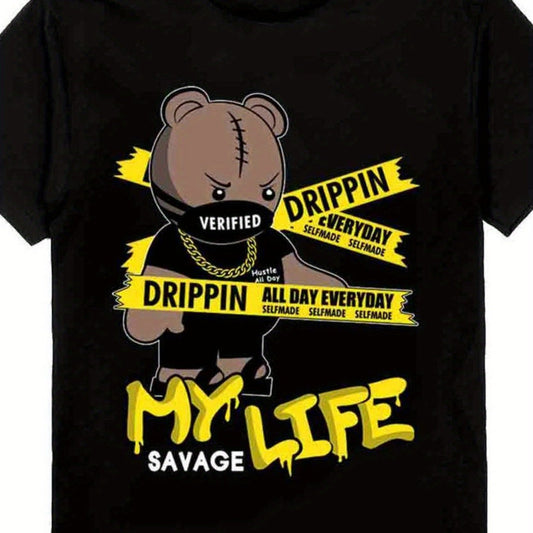 Dripping Water Life Savage Men's Fashion Printed T-shirt Summer Card Clothing T-shirt