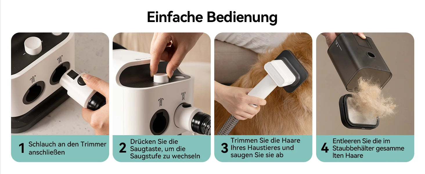 Amicura P1 Vacuum Cleaner & Hair Dryer 15kpa, Pet Grooming Set Adjustable Speed and Temperature, 5 Proven Care Tools Dog Clipper