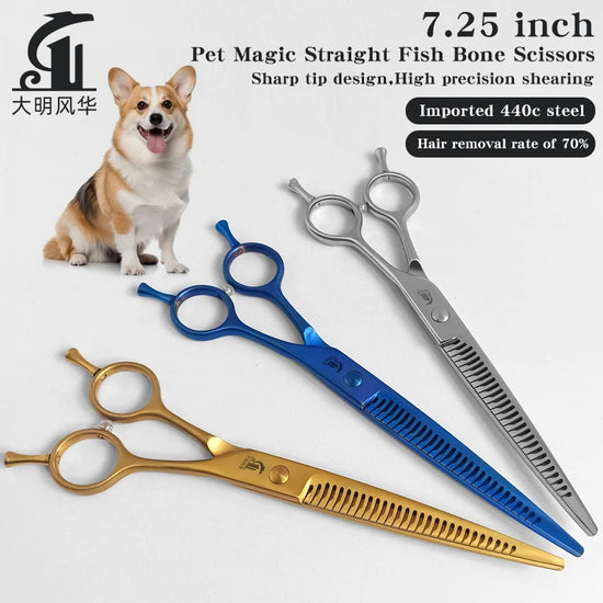 Pet grooming pointed magic fishbone scissors 7.25 inch Efficient shearing dog scissors Sharp blade pet groomer Teddy Schnauzer