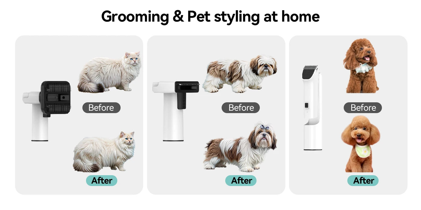 Amicura P1 Vacuum Cleaner & Hair Dryer 15kpa, Pet Grooming Set Adjustable Speed and Temperature, 5 Proven Care Tools Dog Clipper