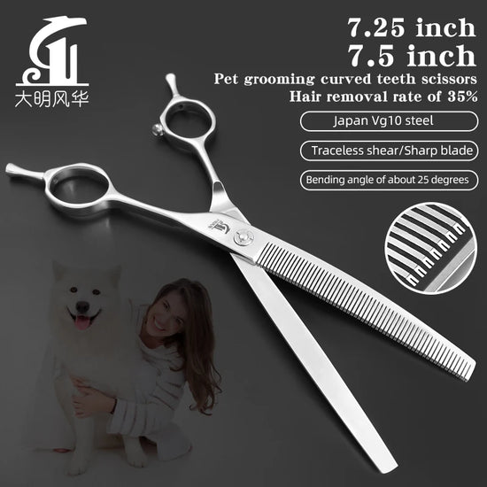 Pet grooming curved teeth scissors Dog Teddy Japan VG10 steel Ergonomic handle Sharp blade