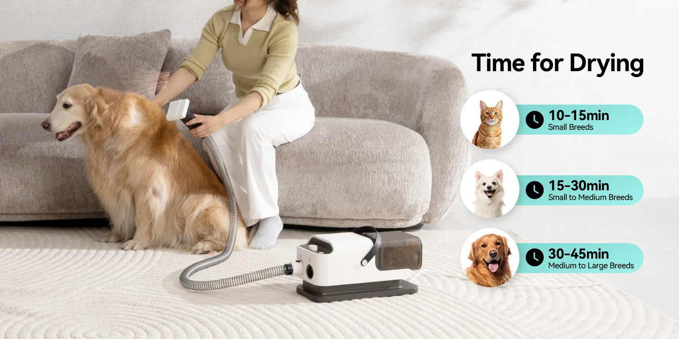 Amicura P1 Vacuum Cleaner & Hair Dryer 15kpa, Pet Grooming Set Adjustable Speed and Temperature, 5 Proven Care Tools Dog Clipper