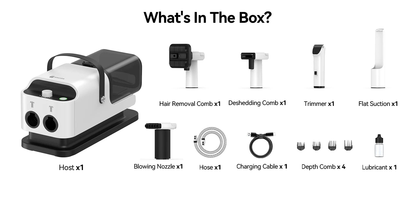 Amicura P1 Vacuum Cleaner & Hair Dryer 15kpa, Pet Grooming Set Adjustable Speed and Temperature, 5 Proven Care Tools Dog Clipper